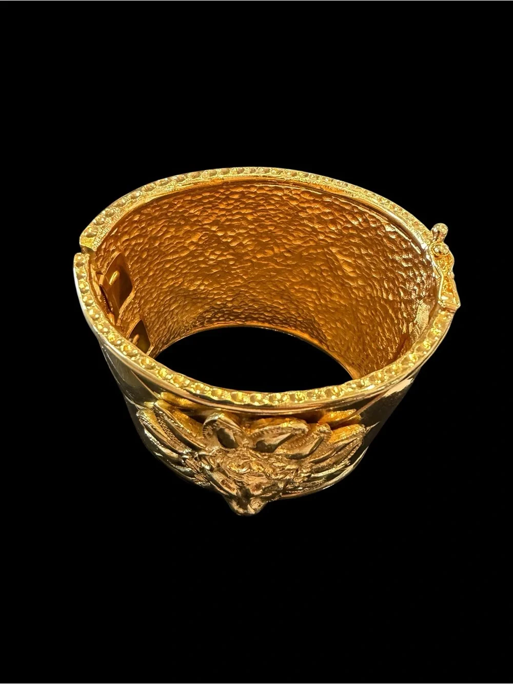 CHANEL Gold Plated Quilted Hinge Bracelet with Lion